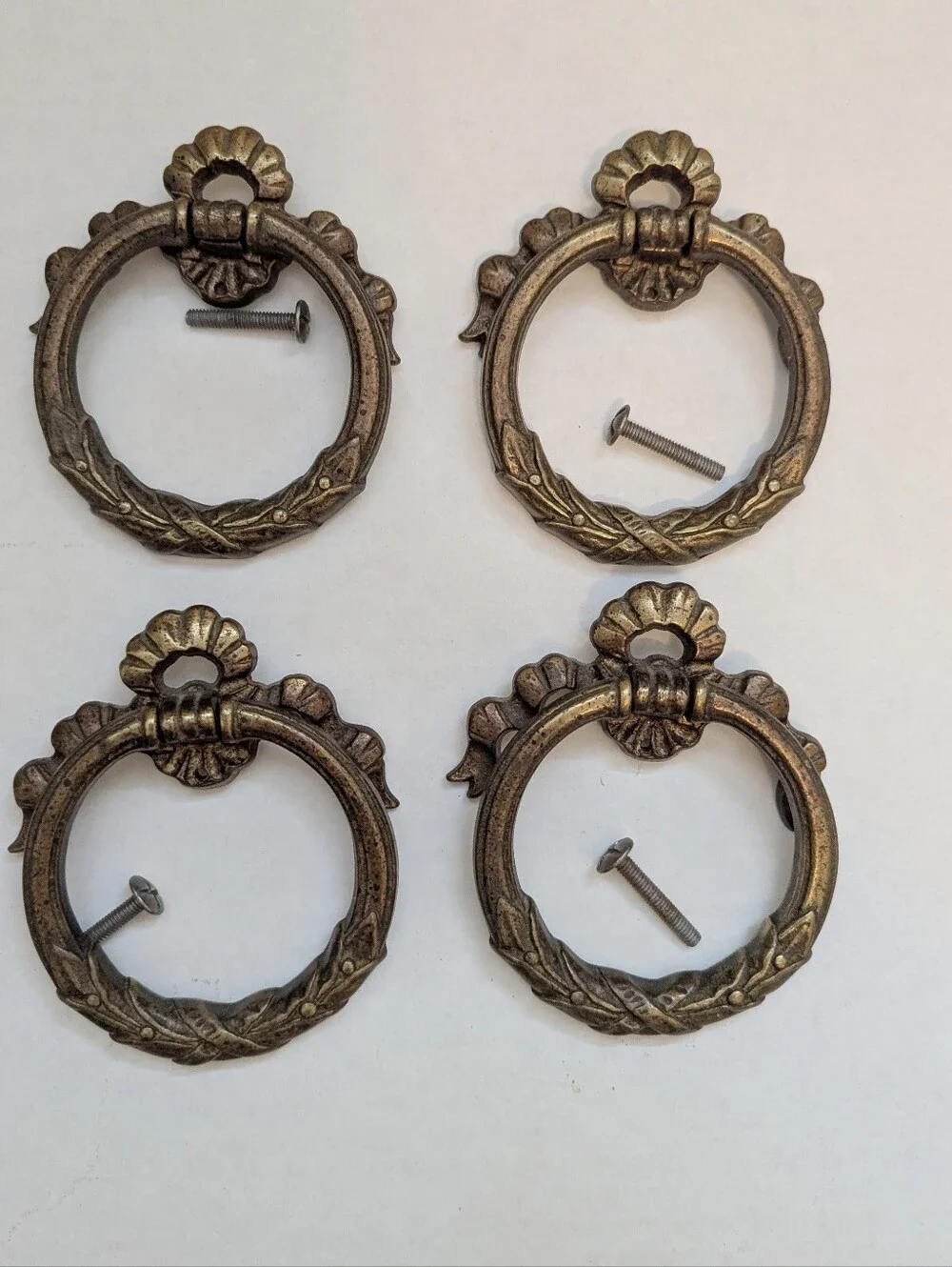 Vintage Cast Brass Ring Drawer Pulls - Set of 4